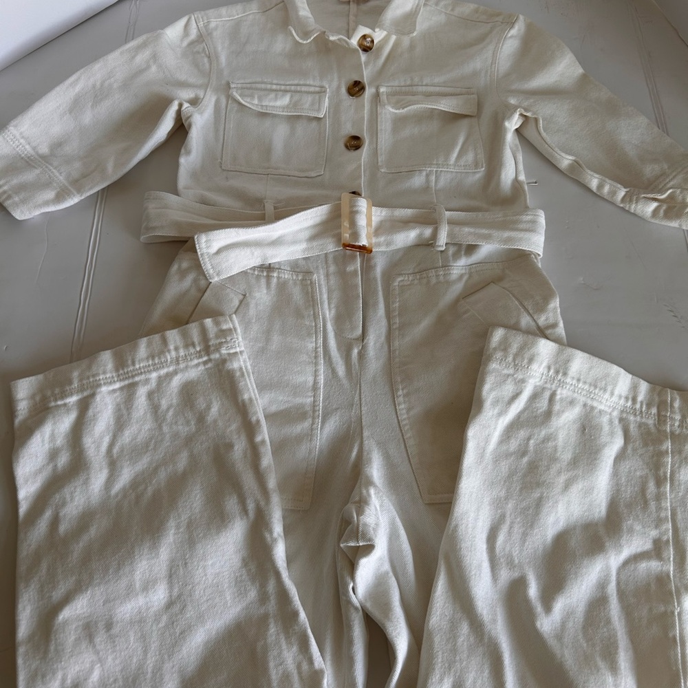 Cream Relaxed Jumpsuit with Natural Texture